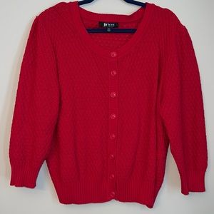 Beautiful Button Down Puff Shoulder Red Cardigan Sweater. ♥️